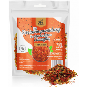 Real Foods - Suszone pomidory z czosnkiem i bazylią 200g