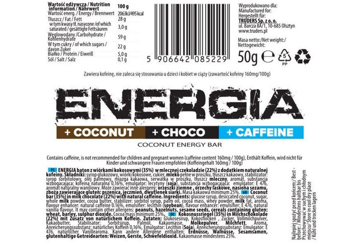 Energia Energy Bar 50g Coconut