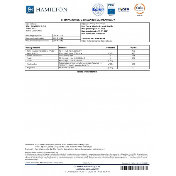 Real Pharm MUSCLE ON Gainer 1000g Vanilia Berry