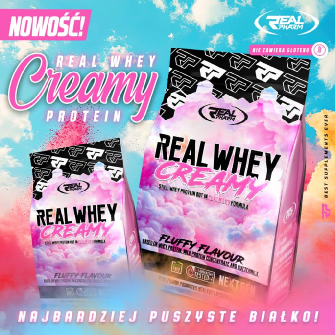 Real Whey Creamy Fluffy Flavour Koncentrat Białka - 700g Strawberry Ice Cream