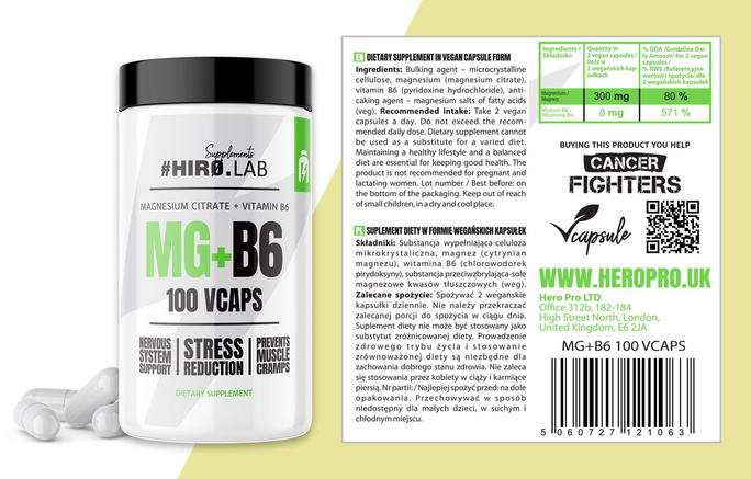 Hiro.Lab Magnesium + Vitamin B6 100vcaps