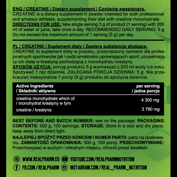 Real Pharm Kreatyna Creatine - 500g Cactus Orange