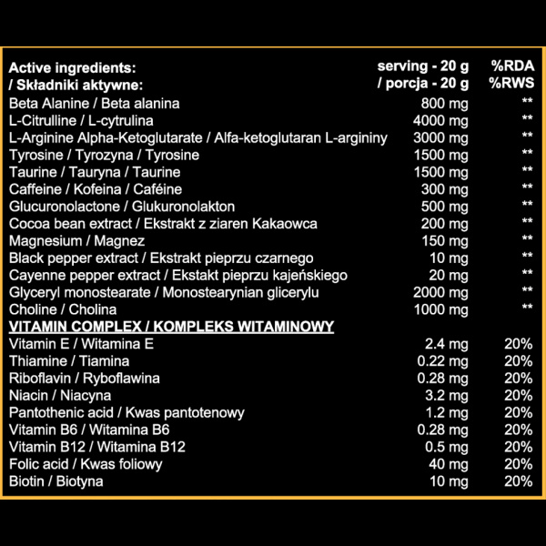 BEHEMOTH PRZEDTRENINGÓWKA PREWORKOUT 500g MANGO MARACUJA