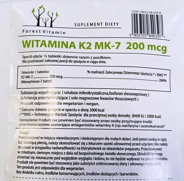 FOREST Vitamin K2 MK7 200mg - 100tab
