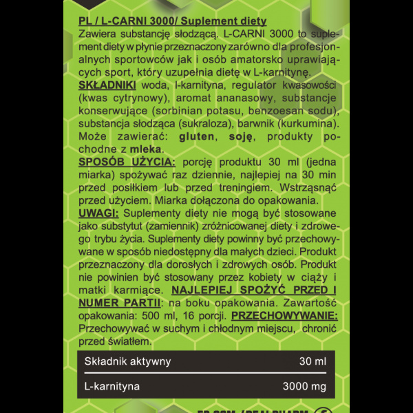 Real Pharm L-Carnitne L-karnityna 3000mg 500ml Pineapple