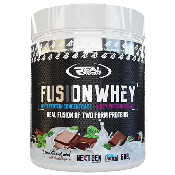 Real Pharm Fusion Whey 600g protein with fruit pieces