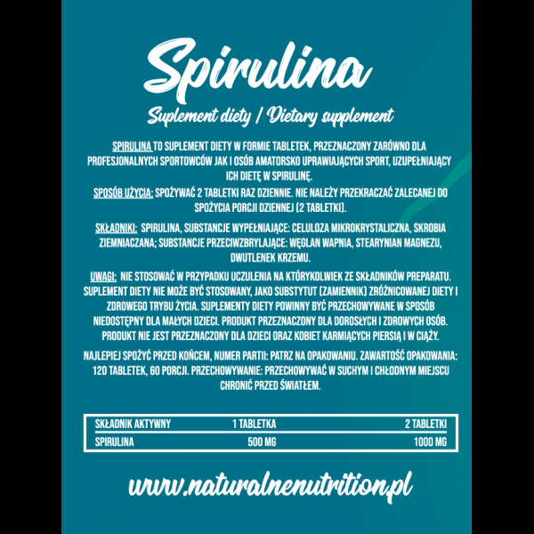 Naturalne Nutrition - Spirulina 500mg 120 tab