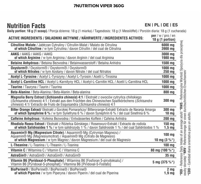 7 Nutrition Viper Pre-Workout 360g Ice mango-lime