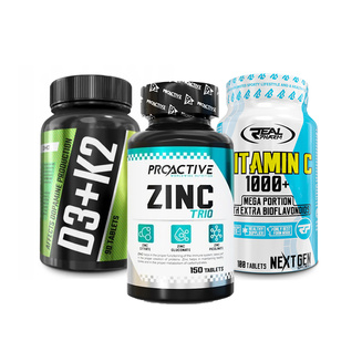 Zestaw Muscle Care D3 + K2 + Real Pharm VITAMIN C WITAMINA C 1000+  100 tabs + Proactiv Zinc TRIO 150tab